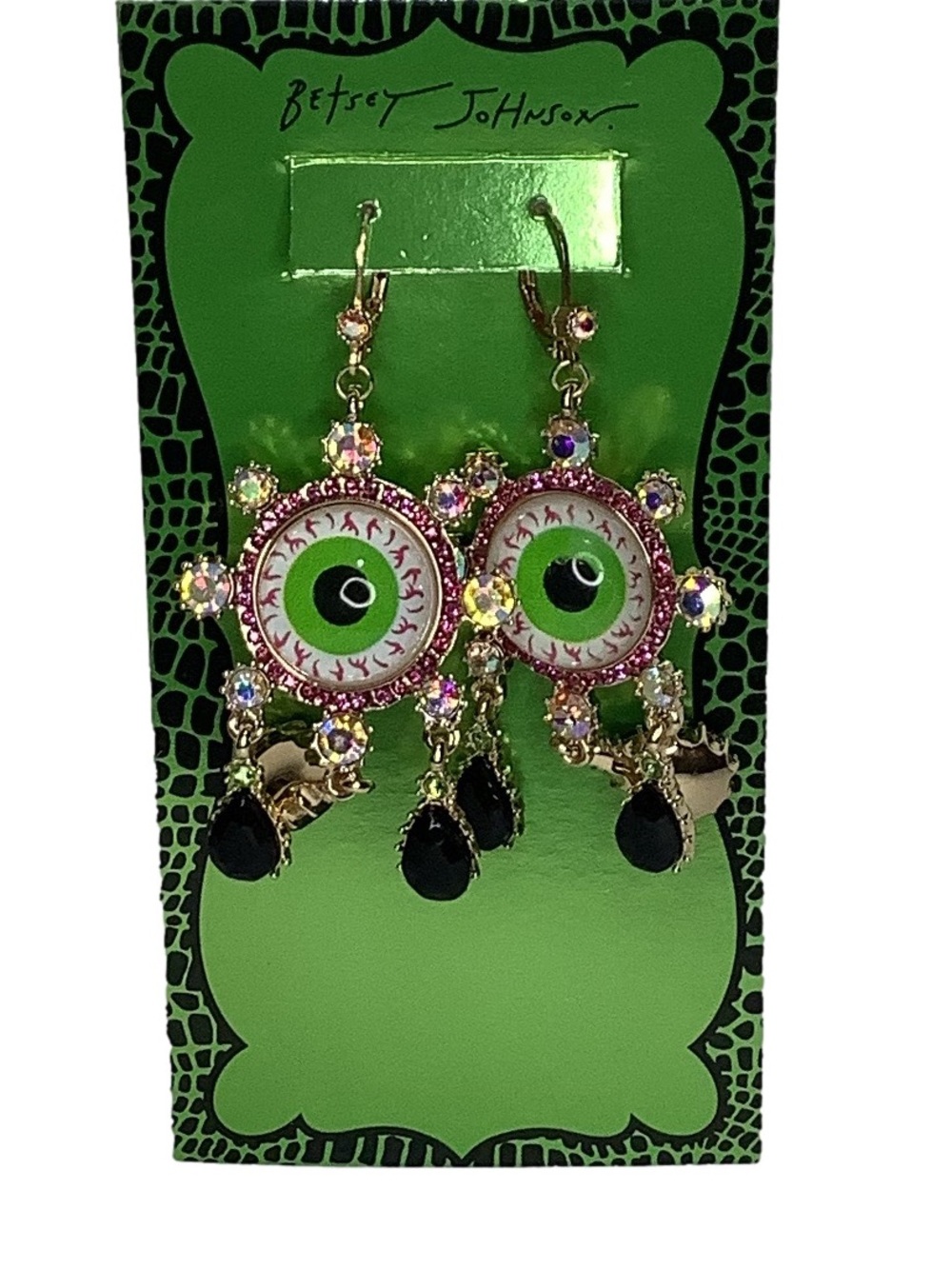 Betsey Johnson Halloween Collection Eyeball Rhinestone Teardrop Earrings New